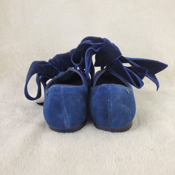 Tory Burch Navy Blue Suede Leather Velvet Bow Clara Ballet Flat Size 6M - Picture 7 of 12